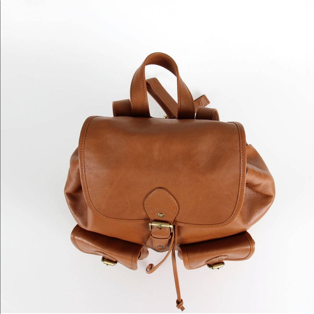 Nina Leather Pocket Backpack in Caramel Tan - Picture 3 of 8